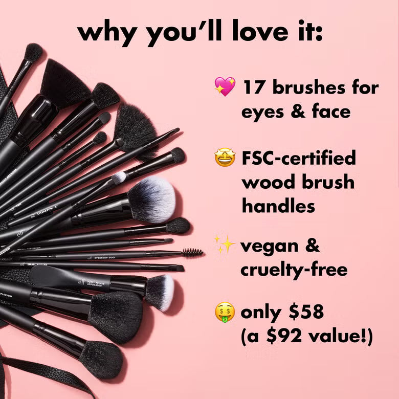 17-Piece Ultimate Makeup Brush Set & Travel Roll