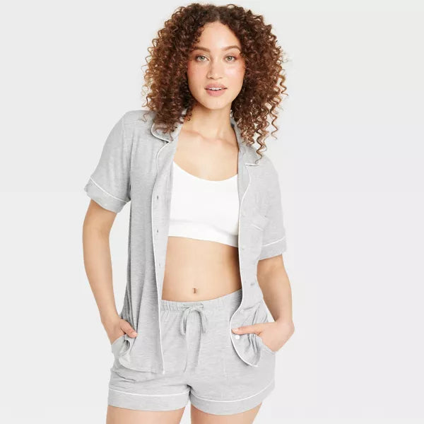 Women's Cloud Knit Short Sleeve Notch Collar Shirt and Shorts Pajama Set
