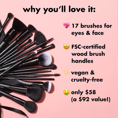 17-Piece Ultimate Makeup Brush Set & Travel Roll
