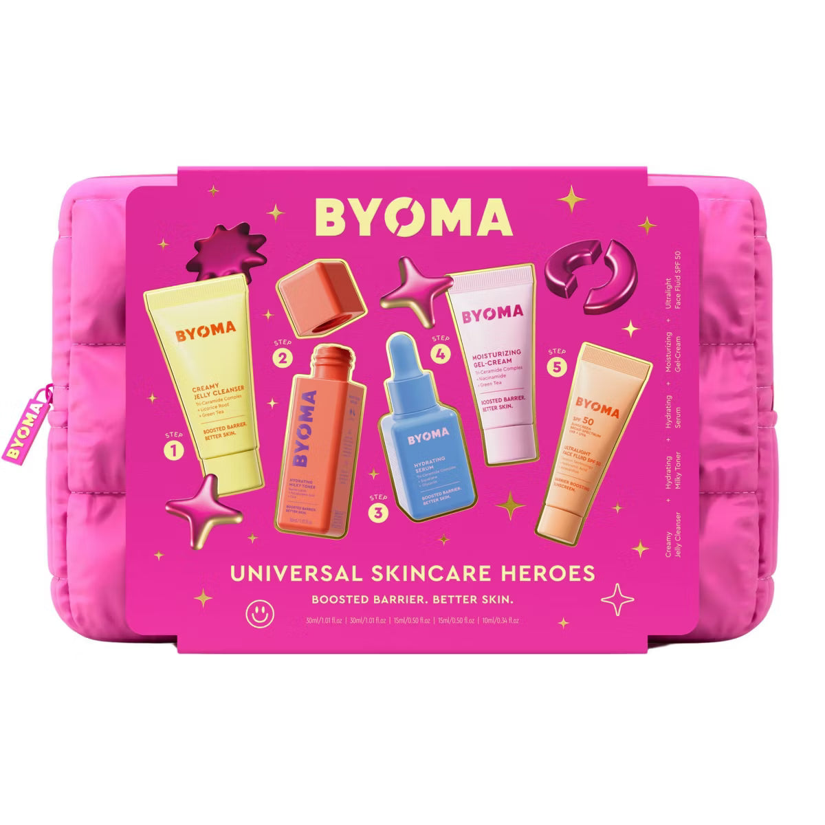 BYOMA Universal Skincare Heroes Gift Set with Makeup Bag - 5pc