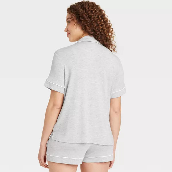 Women's Cloud Knit Short Sleeve Notch Collar Shirt and Shorts Pajama Set