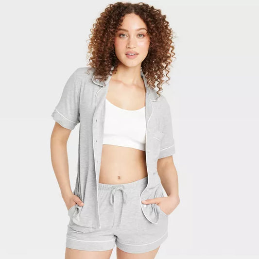 Women's Cloud Knit Short Sleeve Notch Collar Shirt and Shorts Pajama Set